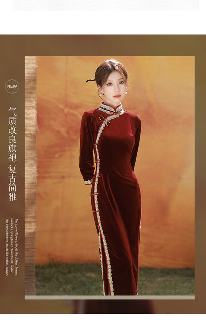 Autumn Winter Mid-Sleeve Qipao – Mother’s Toast Dress