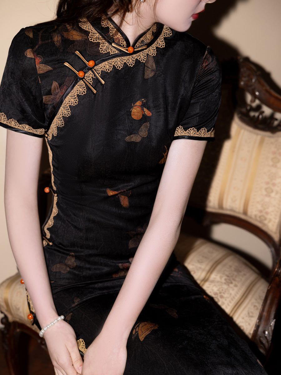 Black Dream Cheongsam – Youth High-End Slim Fit Dress