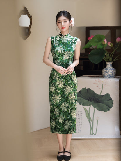 Jiangnan Retro Velvet Qipao – High-End Slim Fit Autumn Dress