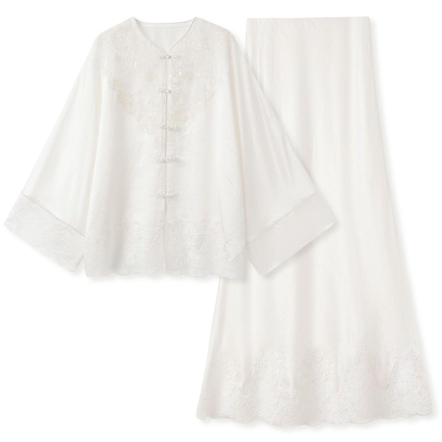 New Chinese Style Embroidered Jacket Skirt Set | Heavy Bead Lace Patchwork