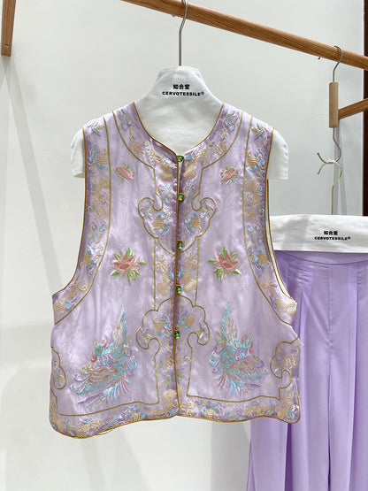 Elegant Silk Vest with Embroidery