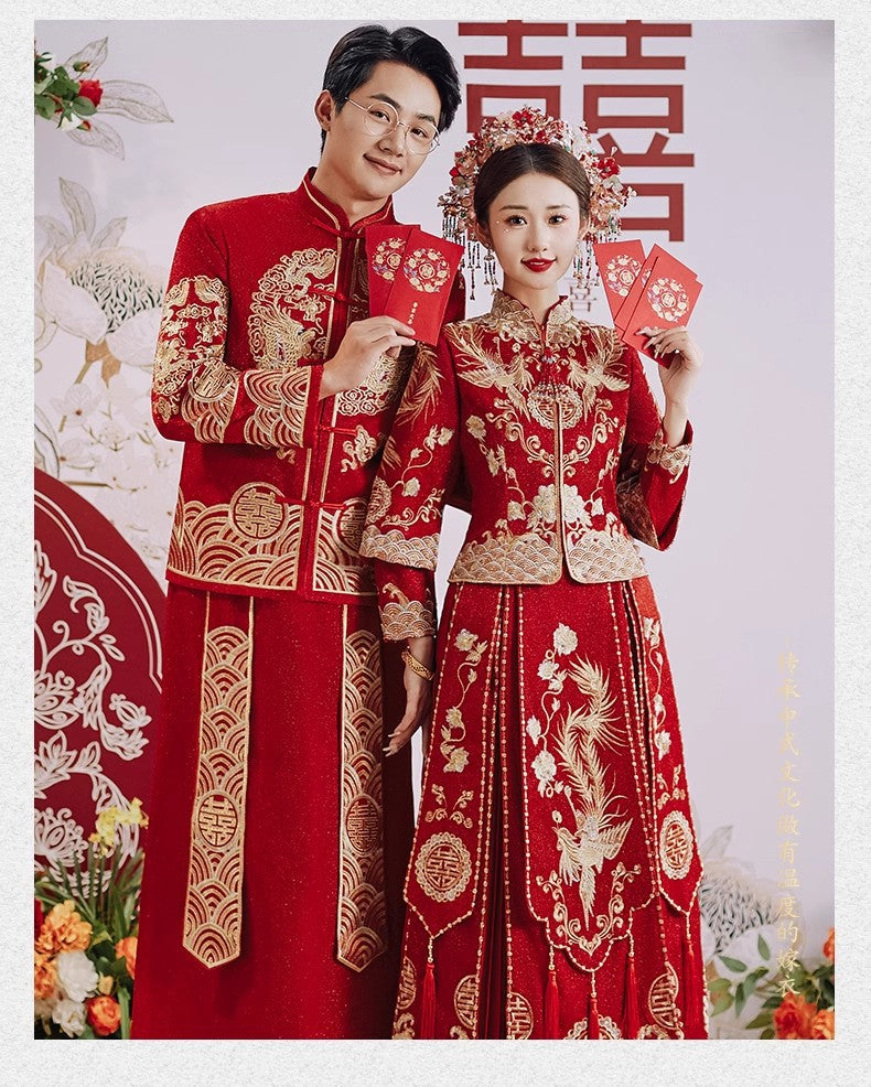 Chinese Wedding Dress Dragon Phoenix Xiuhe Bride & Groom Set