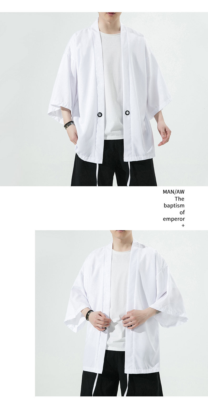 Summer Chinese Style Mens Hanfu Cardigan Taoist Robe Sun Protection