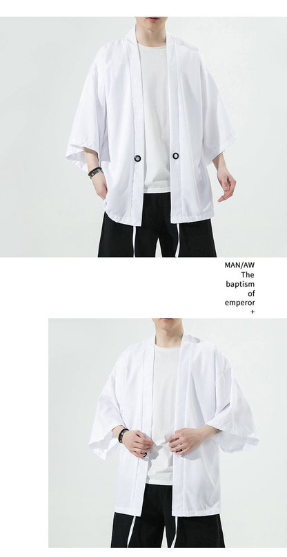 Summer Chinese Style Mens Hanfu Cardigan Taoist Robe Sun Protection