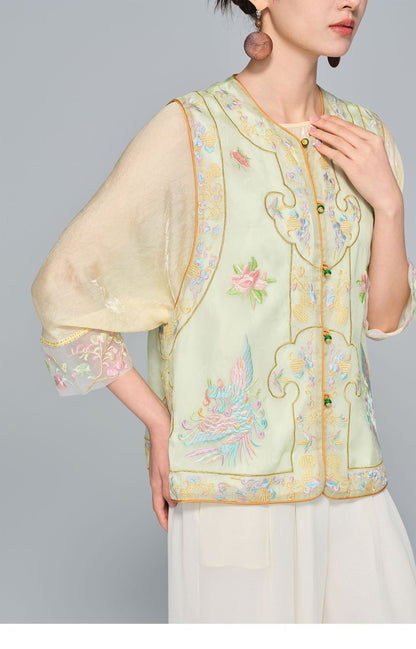 Elegant Silk Vest with Embroidery