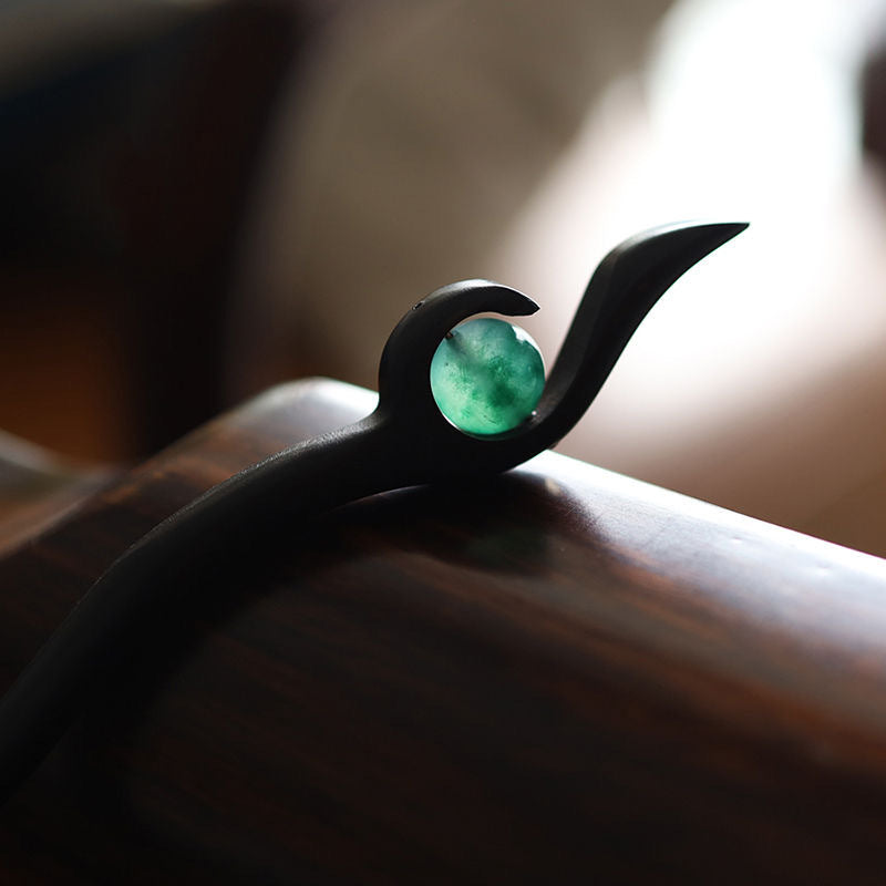 Ancient Style Hanfu Hairpin Travel Versatile Green Beads Ebony Hairpin