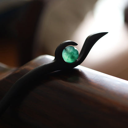 Ancient Style Hanfu Hairpin Travel Versatile Green Beads Ebony Hairpin