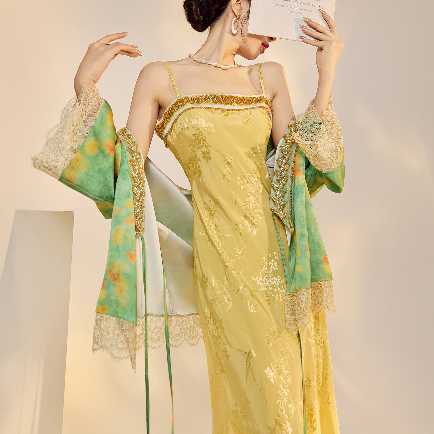 Elegant New Chinese Embroidered Jacquard Cardigan & Strap Dress Set