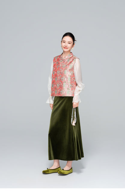 Velvet Draped Glossy Skirt for Women, Elegant Slimming Design