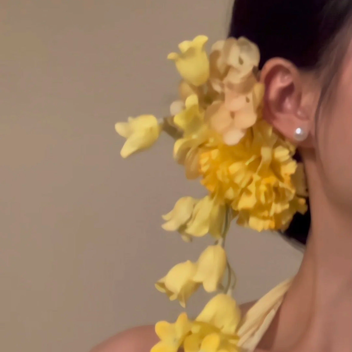 Yellow Floral Tassel Hair Clip New Chinese Style Vintage Hair Accessory