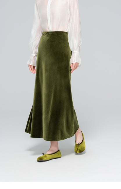 Velvet Draped Glossy Skirt for Women, Elegant Slimming Design