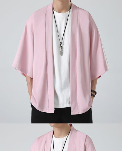 Mens Chinese Hanfu Dao Robe Large Size Zen Ice Silk Kimono