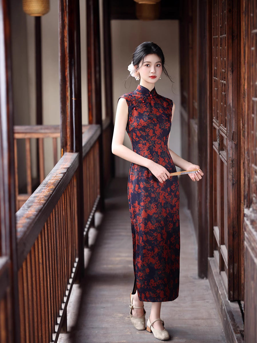 Slim Fit Retro Qipao – Elegant Long Chinese Dress
