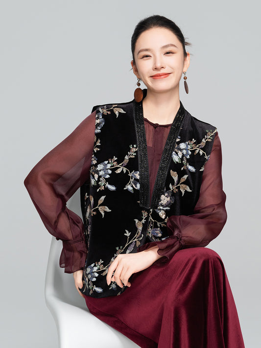 Sophisticated Heavy Embroidery Sequin Vest