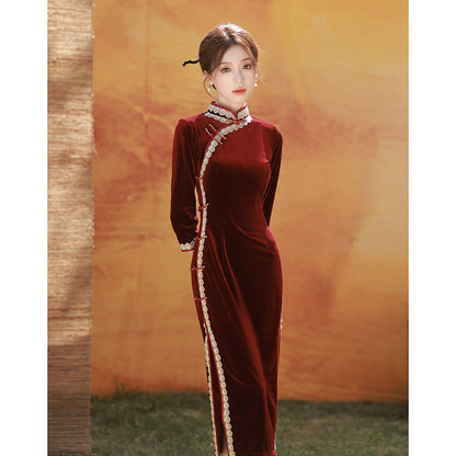 Autumn Winter Mid-Sleeve Qipao – Mother’s Toast Dress