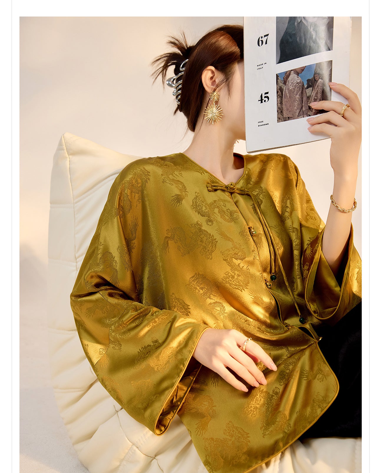 New Chinese Old Money Style Dragon Embroidered Acetate Luxury Coat