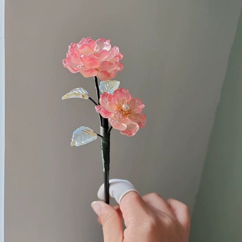 Ethnic Style Ancient Wooden Flower Hairpin High End Retro Hair Accessory