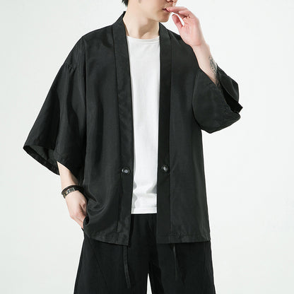 Summer Chinese Style Mens Hanfu Cardigan Taoist Robe Sun Protection