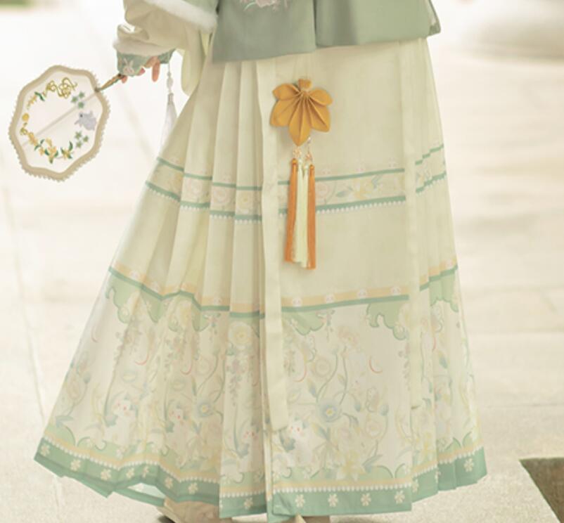Trees of Sea Women Ming Hanfu Set: Embroidered Stand Collar Jacket & Horse Face Skirt New Year