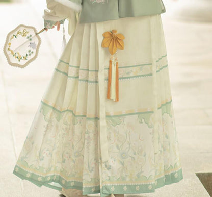 Trees of Sea Women Ming Hanfu Set: Embroidered Stand Collar Jacket & Horse Face Skirt New Year