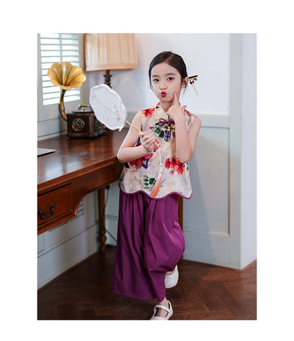 Retro Republic Style Girls Two-Piece — Improved Shirt & Pants Set