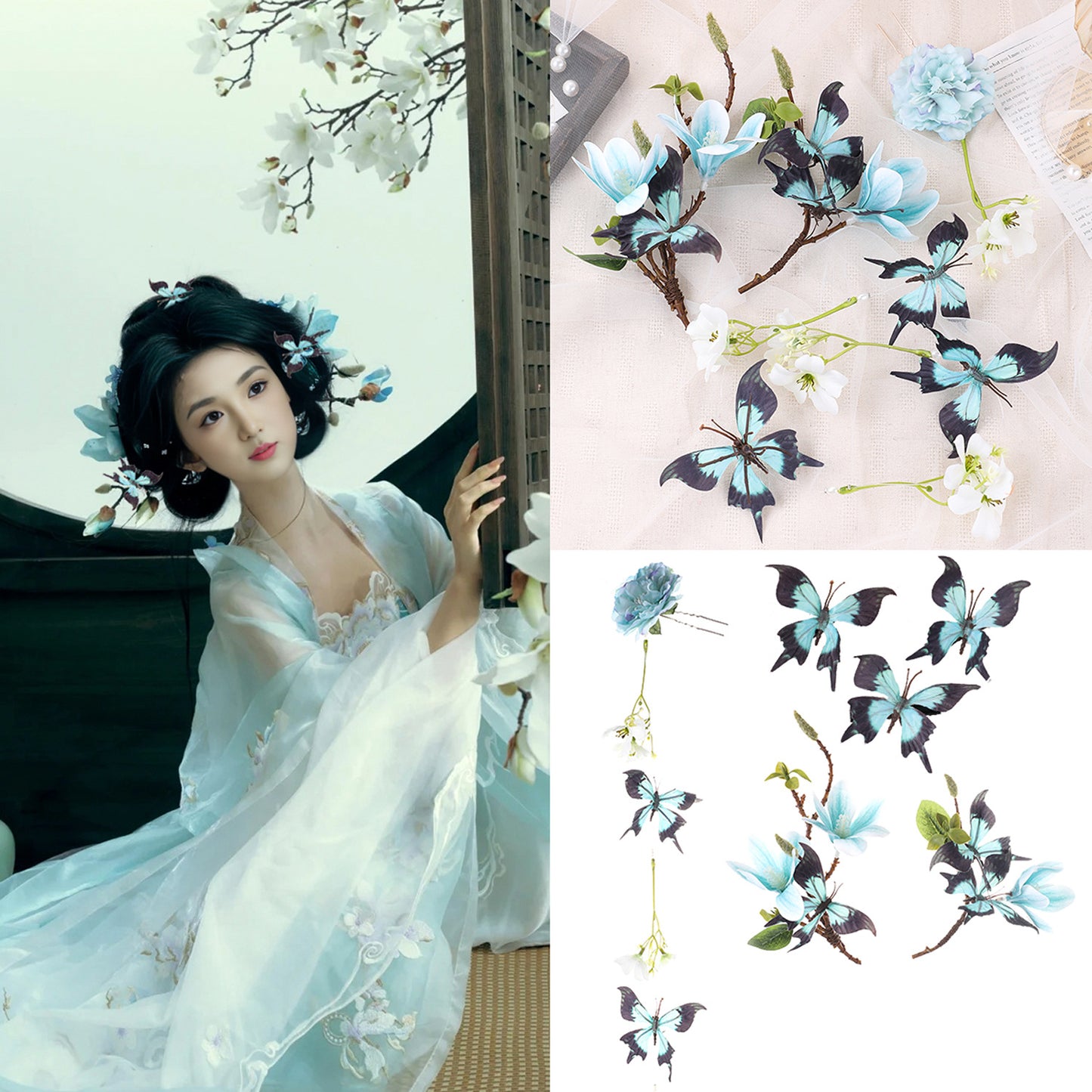 Ancient Style Magnolia Flower Hairpin Fairy Tassel Braided Hanfu Accessory