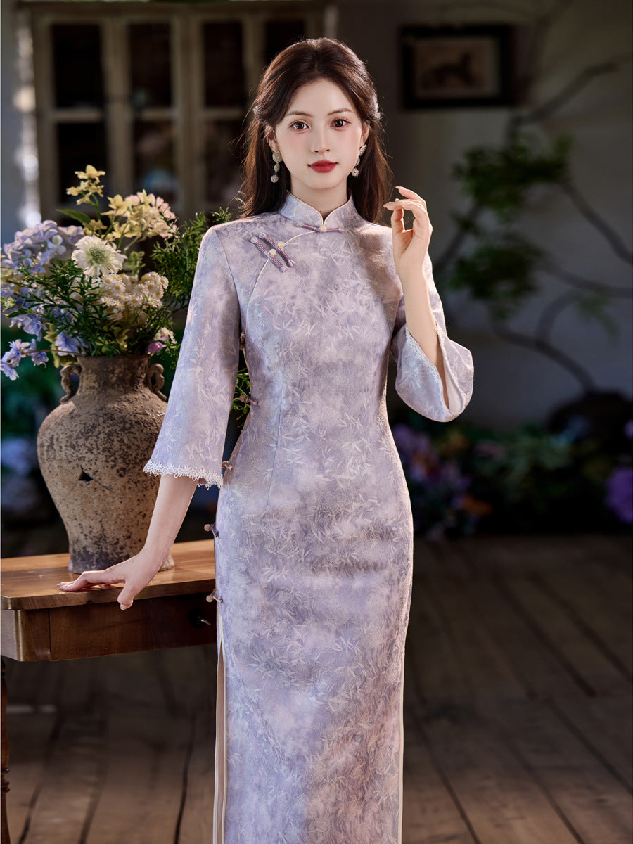 New Chinese Style Qipao – Side Eight-Button Stunning Satin Composite