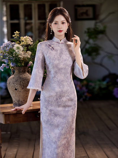 New Chinese Style Qipao – Side Eight-Button Stunning Satin Composite