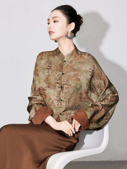 Stylish National Style Jacquard Blouse for Women