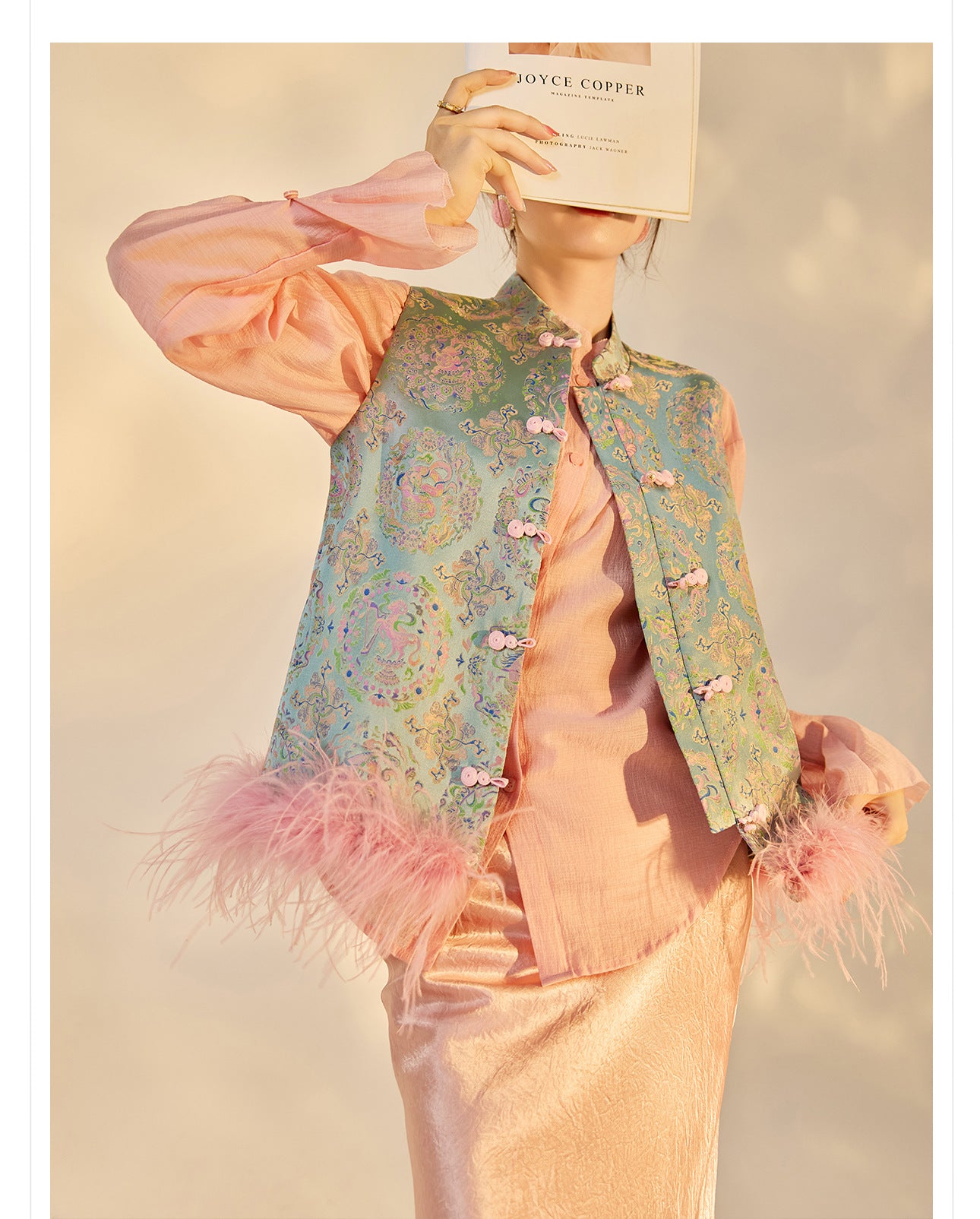 Ostrich Feather Detachable Vest – Elegant New Chinese Style Top