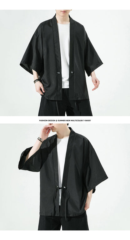 Summer Chinese Style Mens Hanfu Cardigan Taoist Robe Sun Protection