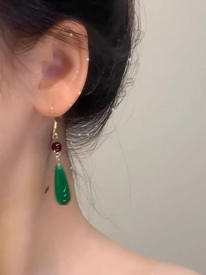 Imitation Chalcedony Green Earrings | New Chinese Style Ancient Water Drop Accessory