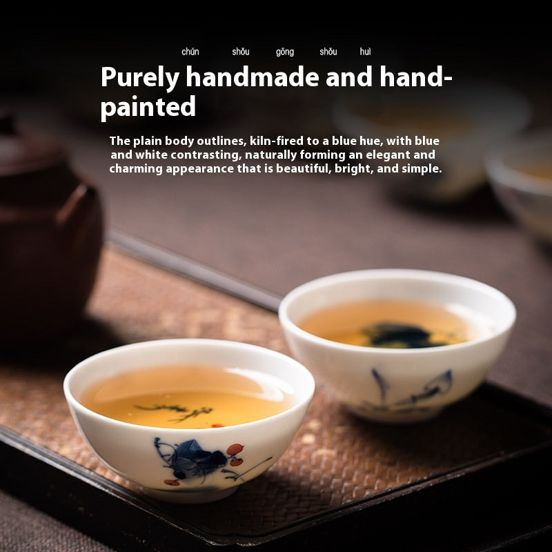 Hand-Painted Blue and White Porcelain Master Tea Cup Jingdezhen