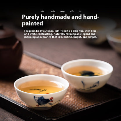 Hand-Painted Blue and White Porcelain Master Tea Cup Jingdezhen