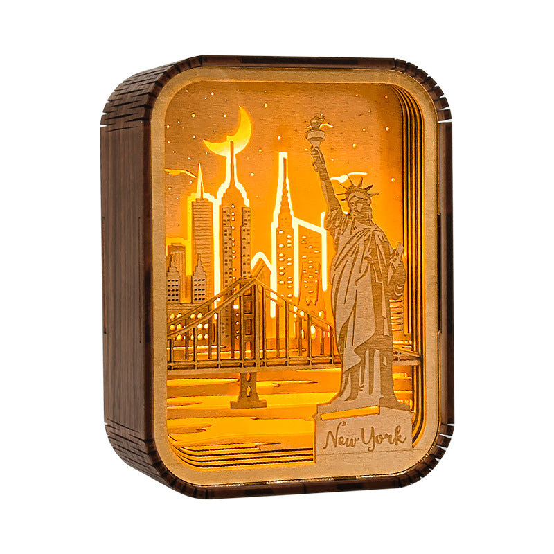 3D London City Wood Carving Lamp Night Light Mid-Autumn Gift