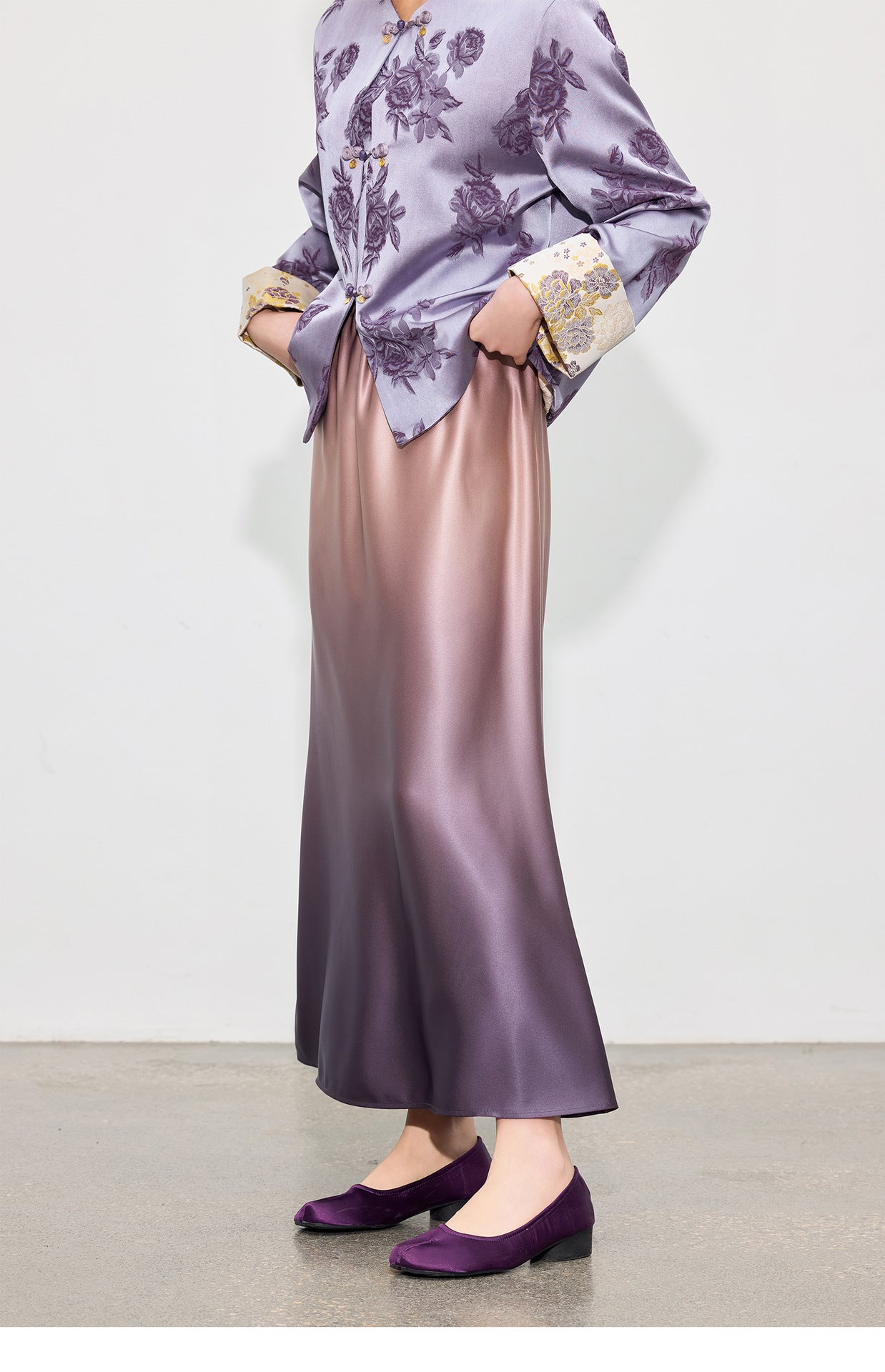 High-End Gradient Satin Mermaid Midi Skirt, Spring Design