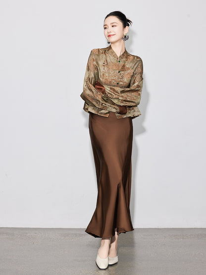 Stylish National Style Jacquard Blouse for Women