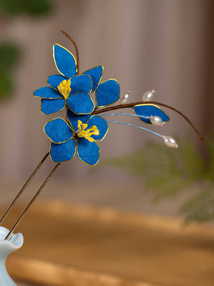 High End Blue Velvet Hairpin Hanfu Hair Accessory Hairpin for Women