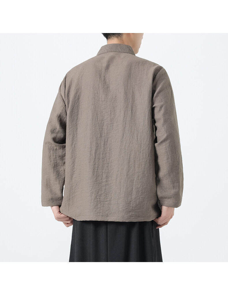 Chinese Style Mens Slanted Collar Hanfu Shirt Long Sleeve Tea Dress