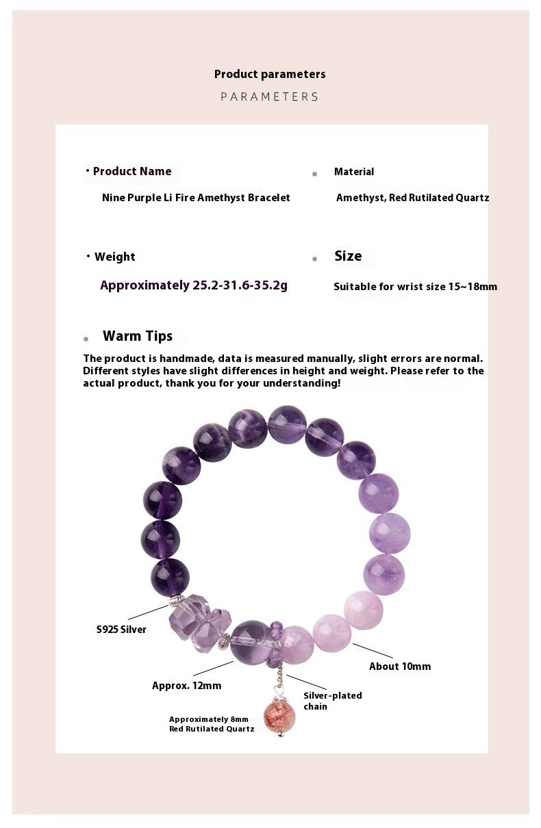 Natural Amethyst Nine-Purple Fire Bracelet — Lucky Exam Charm for Women