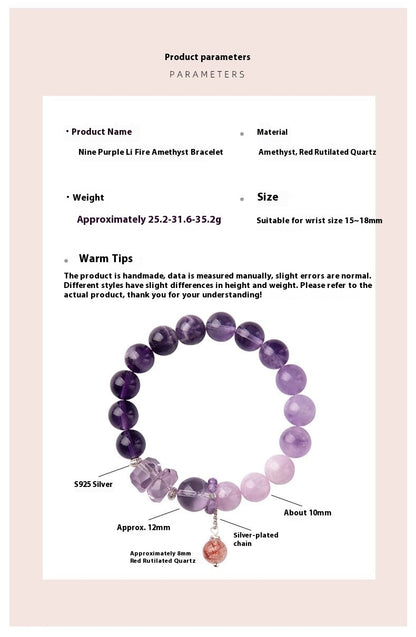 Natural Amethyst Nine-Purple Fire Bracelet — Lucky Exam Charm for Women