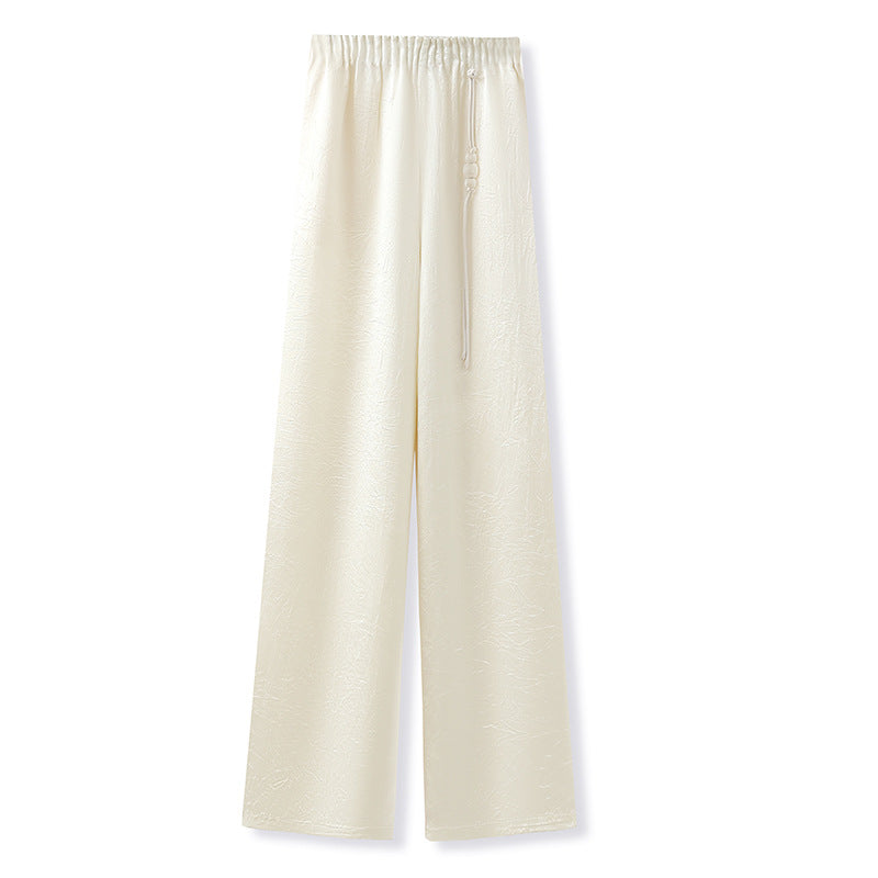 New Chinese Style High-Waist Wide-Leg Acetate Pants for Women