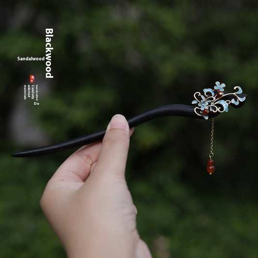 New Chinese Style Burnt Blue Sandalwood Hairpin Retro Handmade Hanfu Accessory