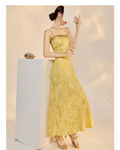 Elegant New Chinese Embroidered Jacquard Cardigan & Strap Dress Set