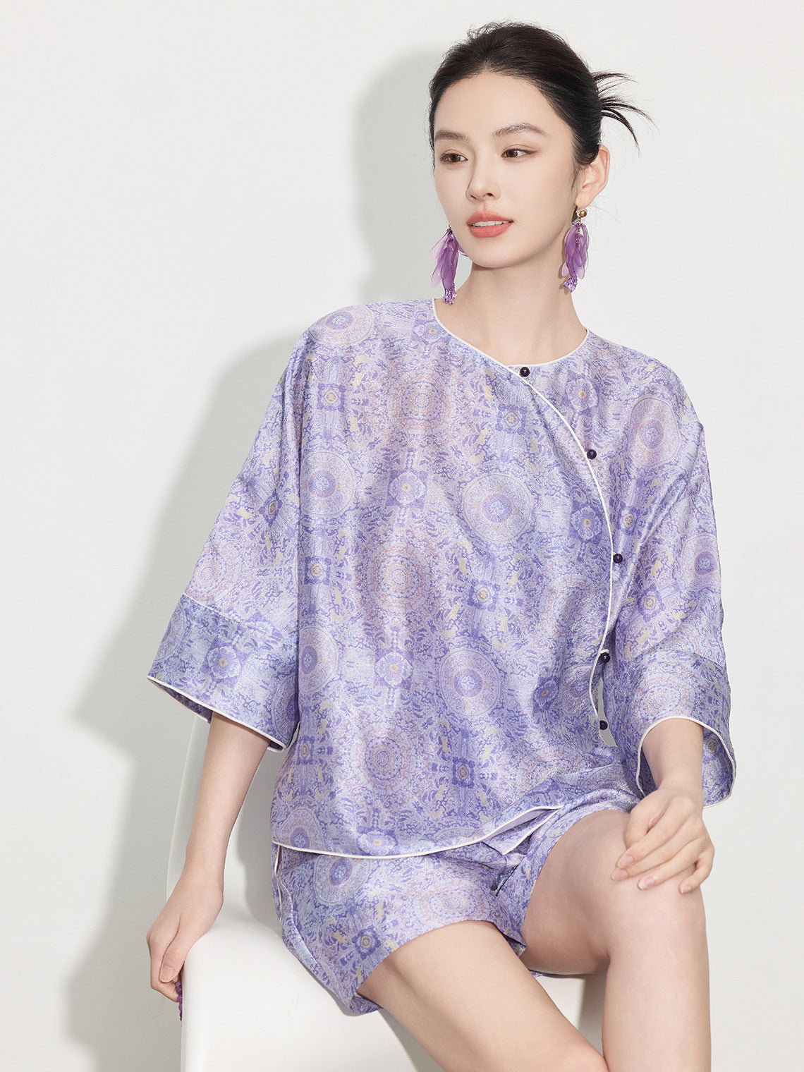 Chinese Style Asymmetrical Shirt & Shorts Set New Summer Casual Outfit
