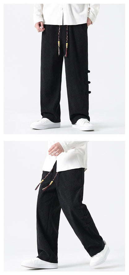 Chinese Style Mens Button Corduroy Pants Large Size Casual Sweatpants