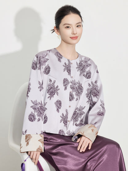 High-End Stylish Satin Jacquard Jacket for Women