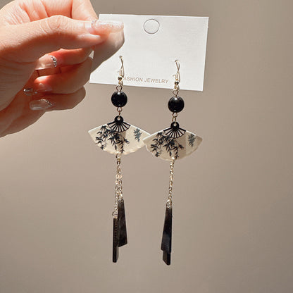Ancient Style Fan Earrings | Elegant Chinese Niche Personality Jewelry for Women