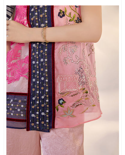 2026 New Chinese Embroidered Colorblock Mulberry Silk Vest Top