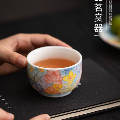 Jingdezhen Hand-Painted Underglaze Master Tea Cup Threaded Design